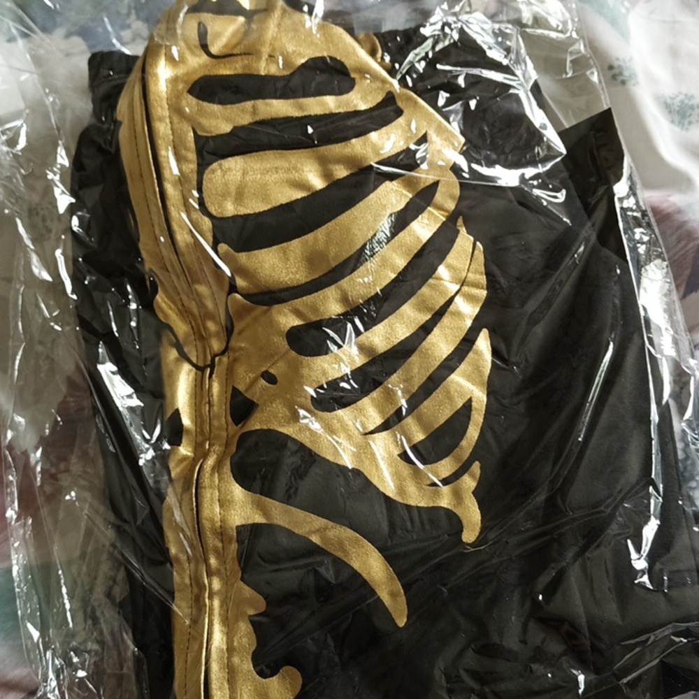 NWT "Tipsy Elves" Gold Metallic Skeleton Hooded Zip Bodysuit Onesie HALLOWEEN - Picture 11 of 14